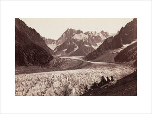 Walkers resting beside a glacier, French Alps, c 1870s.