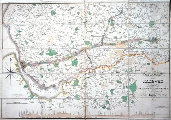Stephenson's map of the Liverpool & Manchester Railway, c 1824-1830.