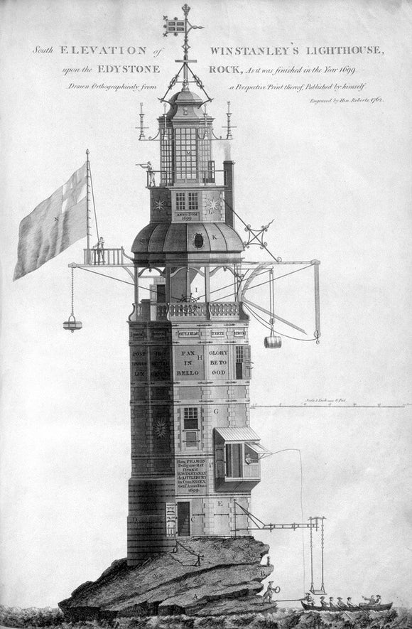 The original Eddystone lighthouse, 1699.