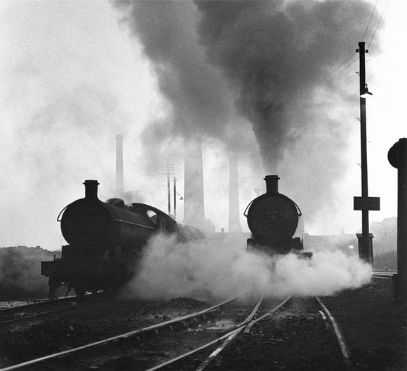 Two steam locomotives, County Durham, 14 October 1961.