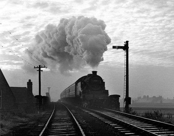 Steam train approaching Wigan Central Station, 24 October 1964.