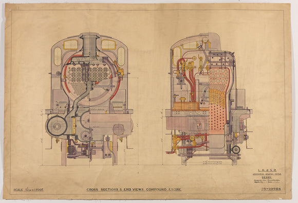 Cross sections of compound 4-4-0 locomotive, London Midland and Scottish Railway Derby works drawing 28-10983, 1928
