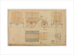 Drawing of horse drawn omnibus number 1242, Great Northern Railway Doncaster works drawing E71, 11/12/1881 1010mm x
