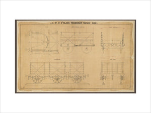 Drawing, general arrangement Great Western Railway broad gauge third class passenger wagon, 1842. Shows addition of