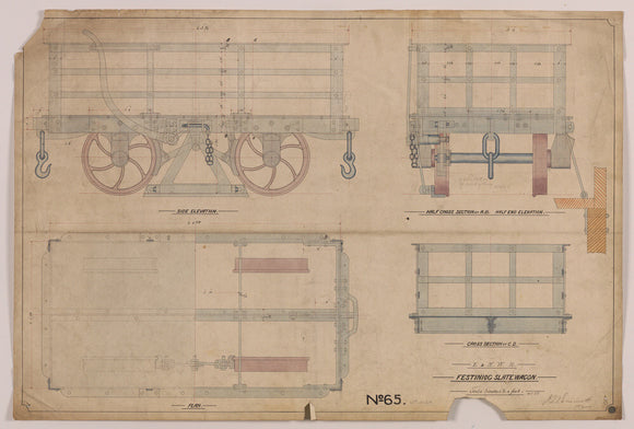 Festiniog (Ffestiniog Railway) slate wagon, London and North Western Railway Earlestown works drawing 65, 19/05/1888