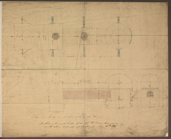 Robert Stephenson and Co drawing of boiler for (John Bull) locomotive for the Camden and Amboy Railroad, New Jersey,