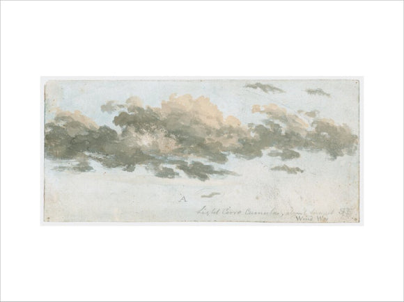 Cloud study by Luke Howard, c1803-1811: Cirrocumulus. Brown, buff and grey wash with white, 22x10cm. Inscribed.