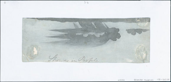 Cloud study by Luke Howard, c1803: Rain hitting the ground; anvil is spread out. Grey and blue wash.
