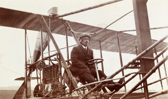 Samuel Cody in a biplane, c 1910.