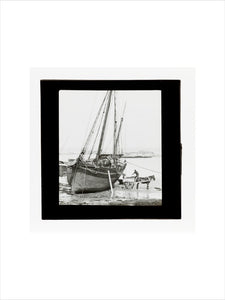 A magic lantern slide of a boat in harbour by Birt Acres, c. 1893.