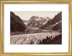Walkers resting beside a glacier, French Alps, c 1870s.