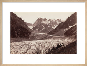 Walkers resting beside a glacier, French Alps, c 1870s.
