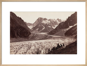 Walkers resting beside a glacier, French Alps, c 1870s.