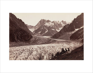 Walkers resting beside a glacier, French Alps, c 1870s.