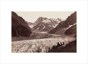 Walkers resting beside a glacier, French Alps, c 1870s.