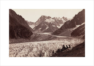 Walkers resting beside a glacier, French Alps, c 1870s.