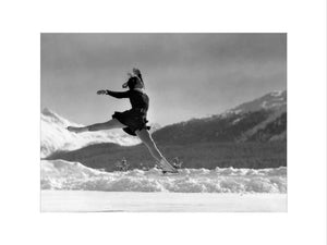 Woman ice-skater caught in mid-air, c 1920s.