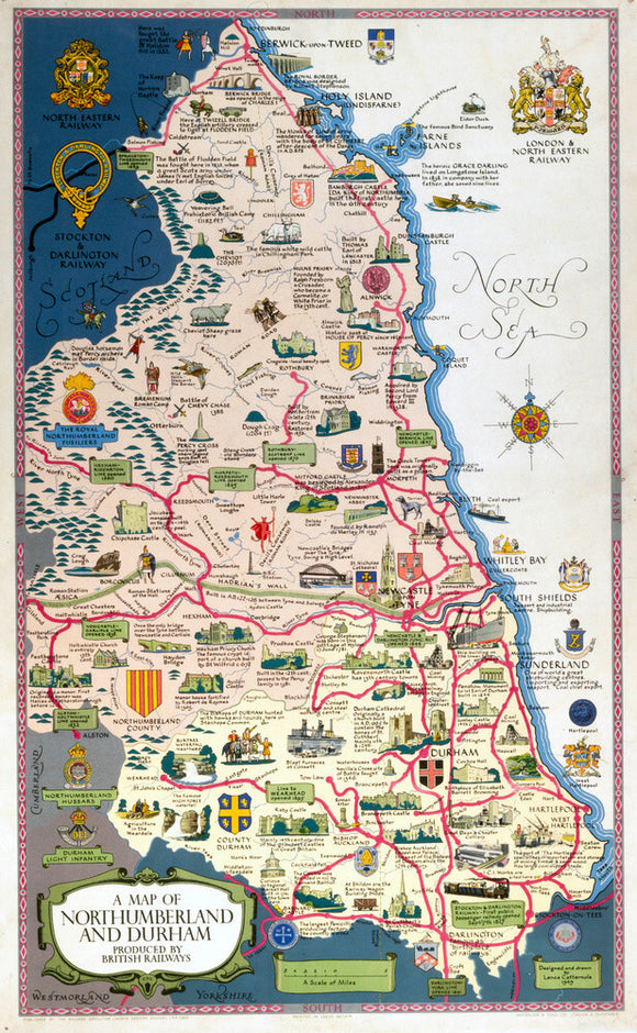 Map of Northumberland and Durham, BR (NER) poster, 1949.