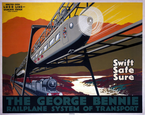 'The George Bennie Railplane', LNER poster, 1929.