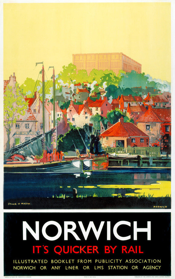 'Norwich - It's Quicker by Rail', LNER poster, 1930s.