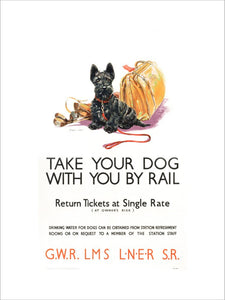 'Take Your Dog', GWR/LMS/LNER/SR poster, c 1935.