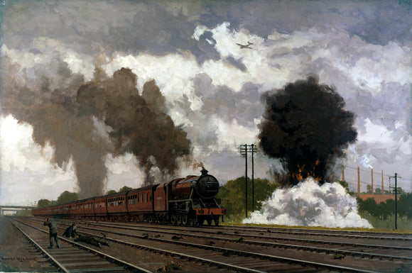The London Midland Scottish express train being bombed, October 1940.