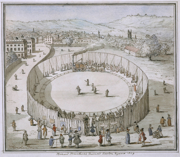 'Richard Trevithick's Railroad, Euston Square, 1809', 1808.