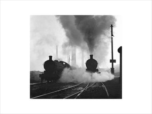 Two steam locomotives, County Durham, 14 October 1961.