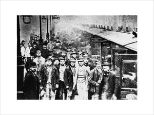 Workmen waiting at Liverpool Street Station, 25 October 1884.