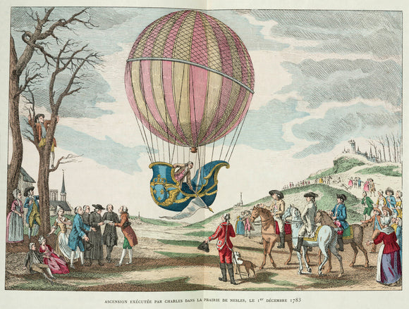 Balloon ascent by Charles, Prairie de Nesles, France, 1 December 1783.