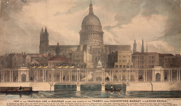 'View of the proposed line of Railway along the banks of the Thames...', 1842.