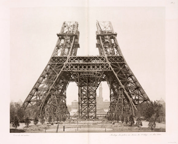 Erection of the pillars below the first level, Eiffel Tower, Paris, 15 May 1888.