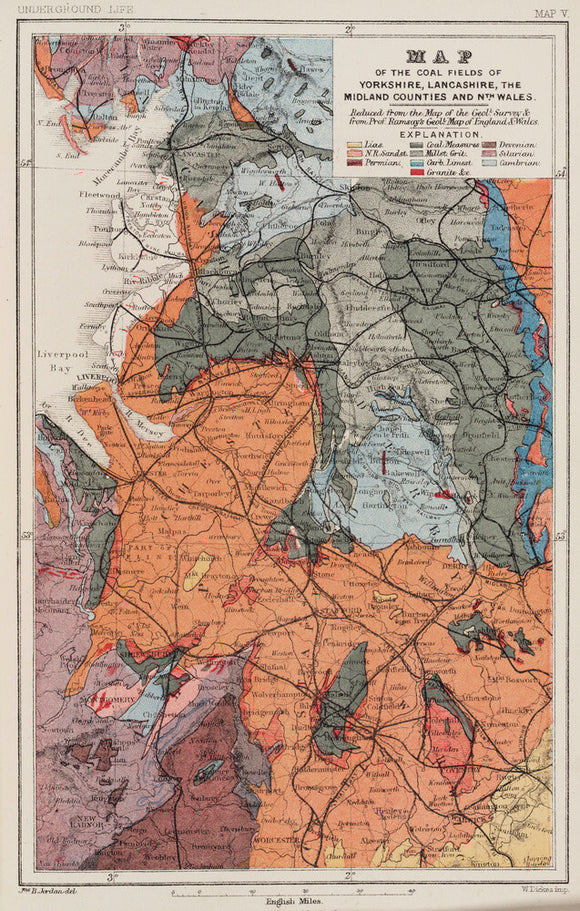 Map of the coal fields of north-west England, 1869.