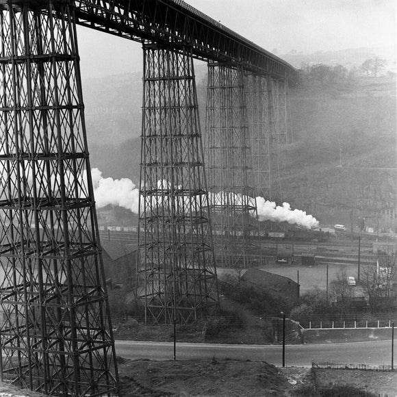 Coal train under the Crumlin Viaduct, Wales, March 1961.