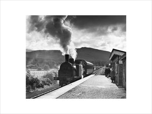 Steam locomotive at Killin Station on the Oban line, September 1961.