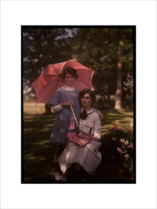 Two girls in a garden, 1908.