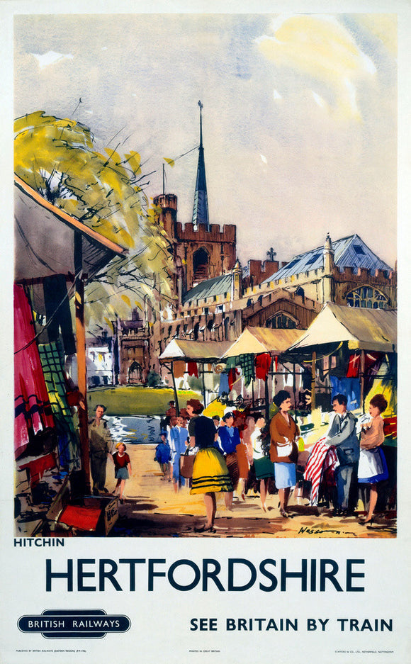 'Hitchin, Hertfordshire - See Britain by Train', BR (ER) poster, c 1955-1965.