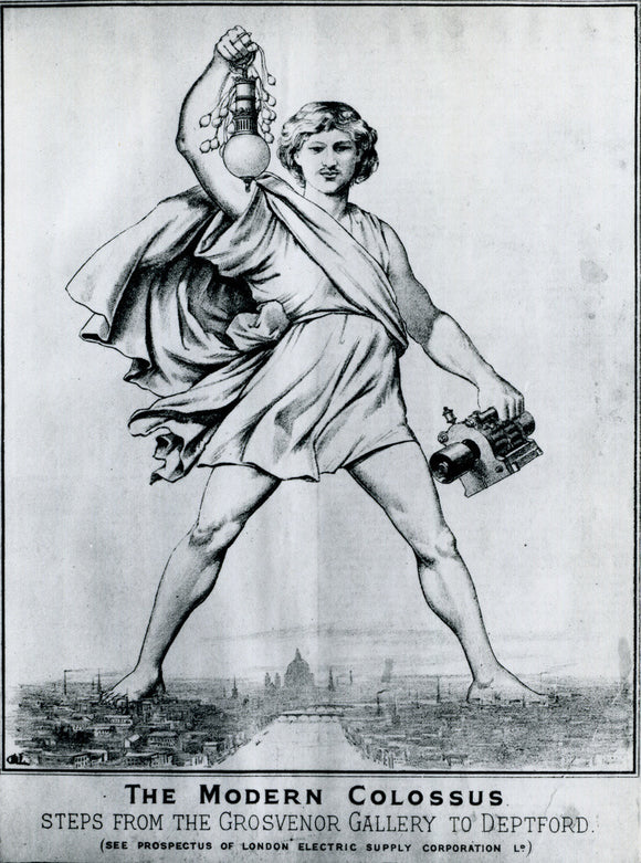Reproduction print of a cartoon in 'Electrical Plant', May, 1889
