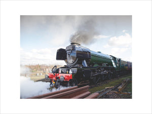 Flying Scotsman locomotive leaving the National Railway Museum, 2016.