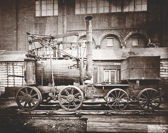 'Puffing Billy' steam locomotive, outside the Patent Museum, London, 1876.