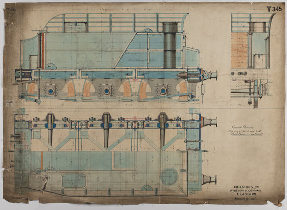 Neilson & Co drawing of 5'0 gauge 6 wheel, 1868 order number T345 for Russia.