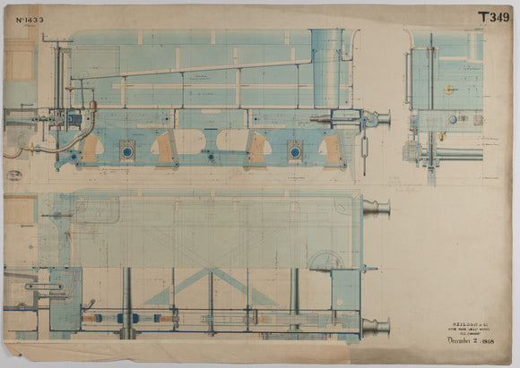Neilson & Co drawing of 5'0 gauge 6 wheel, 1868 order number T345 for Russia.