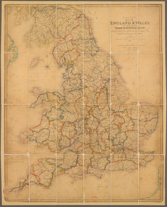 Colour-engraved map. Smith's Map of England & Wales, Containing the whole of the Turnpike Roads, Railways & Canals :