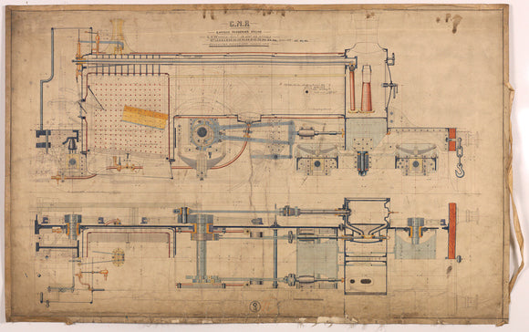 General arrangement of Stirling Single 4-2-2, Great Northern Railway Doncaster works drawing Q-37, 08/1874