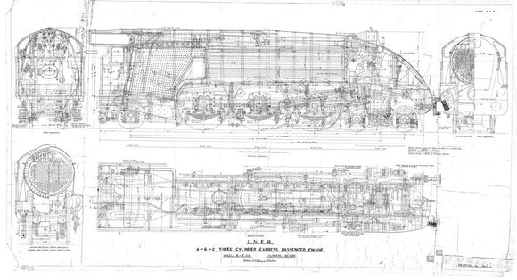 General arrangement drawing of LNER A4 class locomotives including 4468 Mallard. London and North Eastern Railway