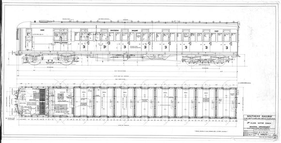 General arrangement of 3rd (third) class motor coach, Southern Railway