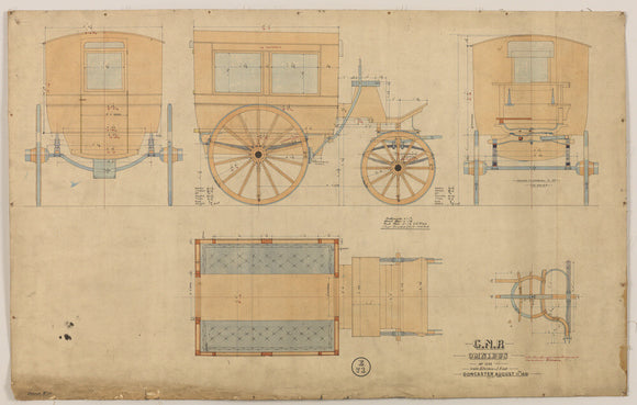 Drawing of horse drawn omnibus number 1242, Great Northern Railway Doncaster works drawing E71, 11/12/1881 1010mm x