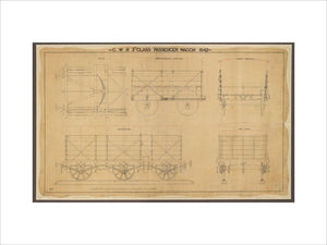 Drawing, general arrangement Great Western Railway broad gauge third class passenger wagon, 1842. Shows addition of