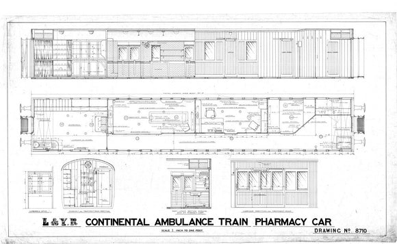 General arrangement of continental ambulance train pharmacy car