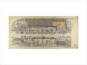 Drawing, ink and watercolour on card, General Arrangement 4-6-2 Passenger Engine, drawn in the LMS Drawing Office,